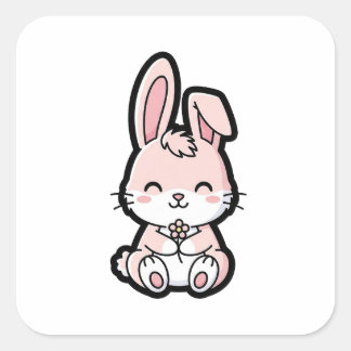 Sweet Bunny – Cute Kawaii Animal Illustration Square Sticker