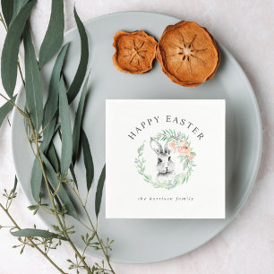 Sweet Bunny Floral Wreath Happy Easter Napkin