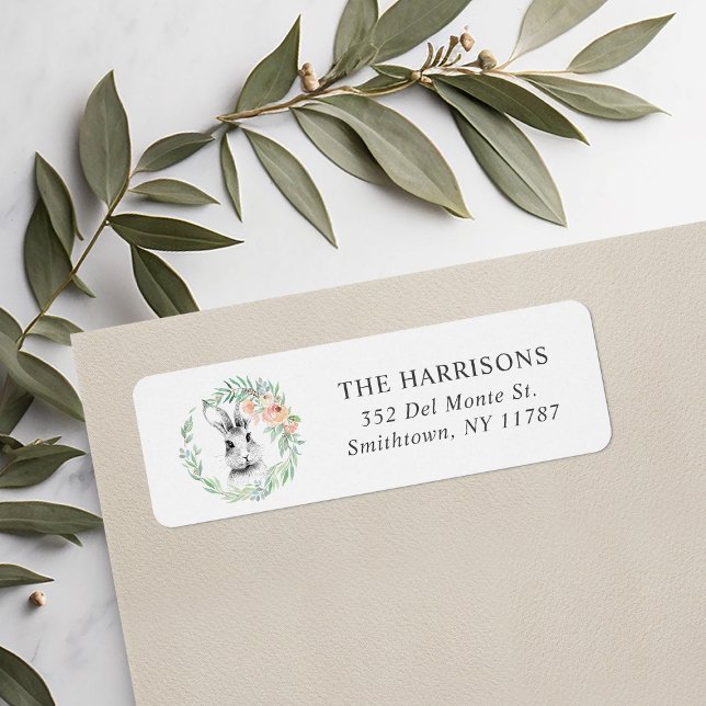 Sweet Bunny Floral Wreath Return Address (Creator Uploaded)