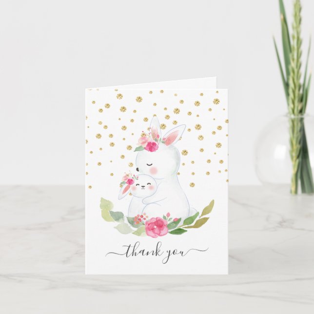Sweet Bunny Girls Baby Shower Thank You Note (Front)