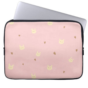 Sweet Bunny & Hearts Seamless Pattern – Cute Pink  Laptop Sleeve