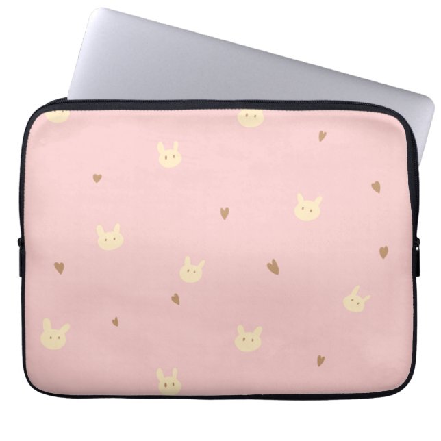 Sweet Bunny & Hearts Seamless Pattern – Cute Pink  Laptop Sleeve (Front)