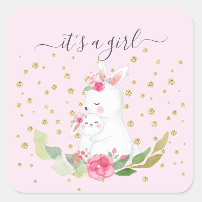 Sweet Bunny It'a Girl Favor Sticker (Devant)