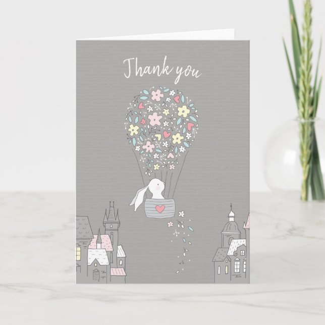 Sweet Bunny Love Floral Grey Thank You (Front)