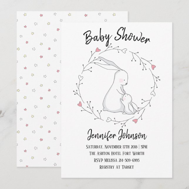 Sweet Bunny Love Gender Neutral Baby Shower Invitation (Front/Back)
