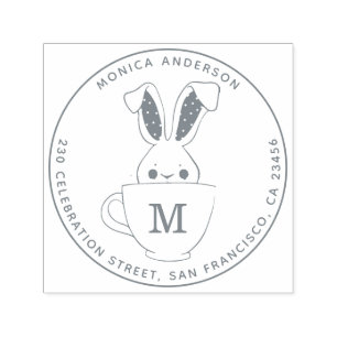 Sweet Bunny Monogram Round Name Return Address Self-inking Stamp