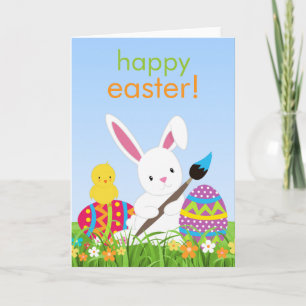 Sweet Bunny Paint Easter Eggs Greeting Card