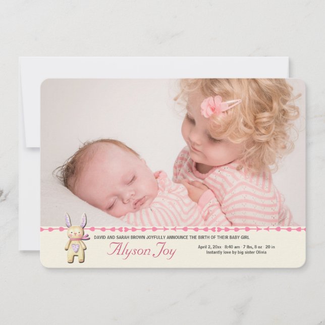 Sweet Bunny Photo Birth Announcement (Front)