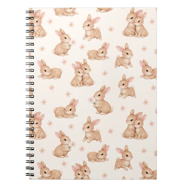 Sweet Bunny Pink Floral Pattern Notebook (Front)