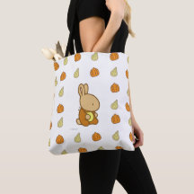 Sweet Bunny pumpkin print tote bag