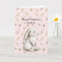 Sweet Bunny Rabbit Roses Pink Floral Birthday