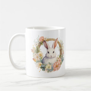 Sweet Bunny Rabbit with Spring Flowers Coffee Mug