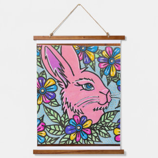 Sweet Bunny Rabbit Wood Topped Wall Tapestry