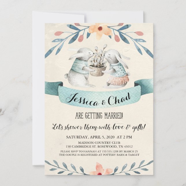 Sweet Bunny Rabbits Couples Shower Invitation (Front)