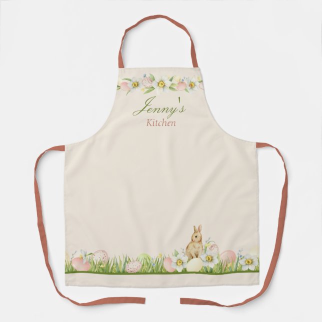 Sweet Bunny Watercolor Personalized Apron (Front)