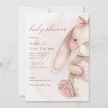 Sweet Bunny Watercolor Pink Baby Shower