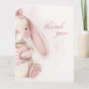 Sweet Bunny Watercolor Pink Baby Shower  Thank You Card