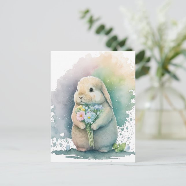 Sweet Bunny & Wildflowers III Postcard (Standing Front)
