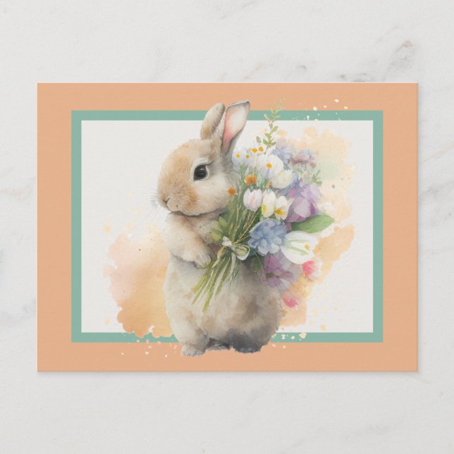 Sweet Bunny & Wildflowers IV Postcard (Front)