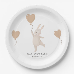 Sweet Bunny with Heart Balloon Baby Shower Paper Plate