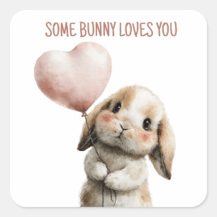 Sweet Bunny with Heart Balloon Square Sticker