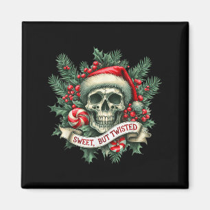 Sweet But Twisted Candy Cane Retro Skeleton Skull Magnet