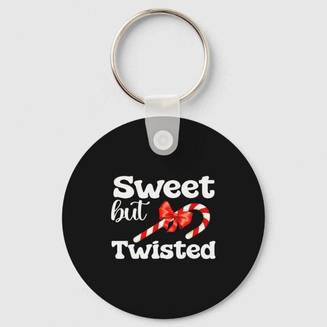 Sweet But Twisted Funny Candy Cane Christmas For M Keychain (Front)