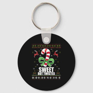 Sweet But Twisted Funny Candy Cane Ugly Christmas Keychain