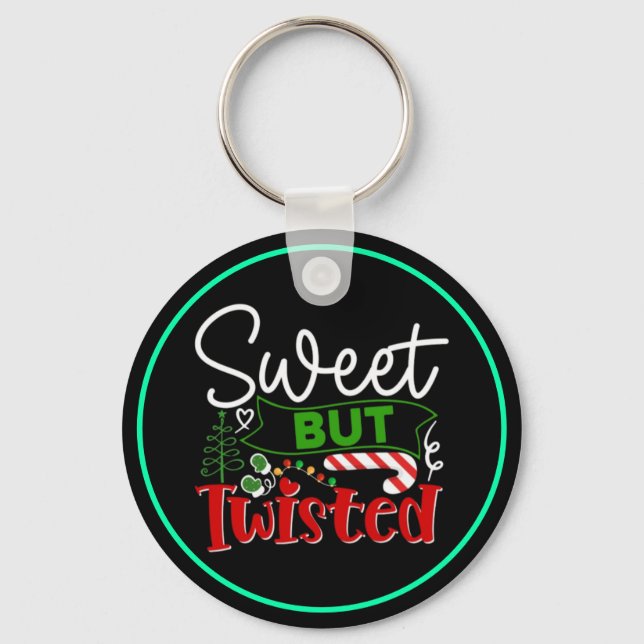 Sweet But Twisted Funny Christmas Candy Cane Keychain (Front)