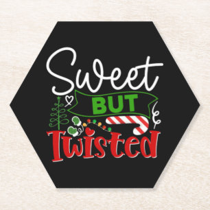 Sweet But Twisted Funny Christmas Candy Cane Paper Coaster