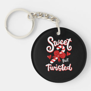 Sweet But Twisted Funny Christmas Candy Cane Santa Keychain