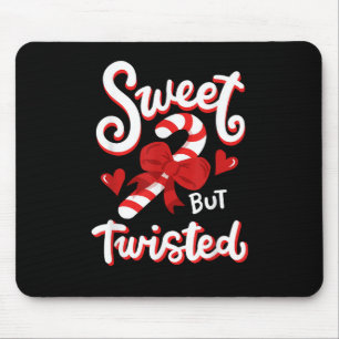 Sweet But Twisted Funny Christmas Candy Cane Santa Mouse Pad