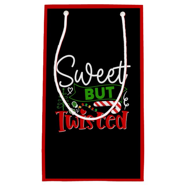 Sweet But Twisted Funny Christmas Candy Cane Small Gift Bag (Front)
