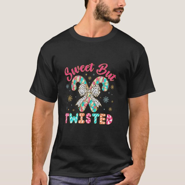 Sweet But Twisted Funny Christmas Candy Cane  T-Shirt (Front)