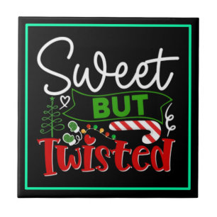 Sweet But Twisted Funny Christmas Candy Cane Tile