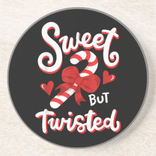 Sweet But Twisted Funny Christmas Candy Cane Xmas  Coaster