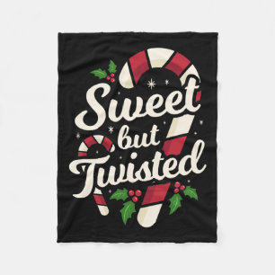 Sweet But Twisted Funny Christmas Candy Cane Xmas  Fleece Blanket