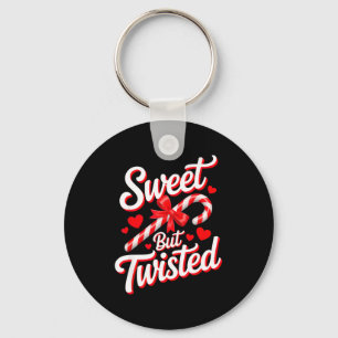 Sweet But Twisted Funny Christmas Candy Cane Xmas Keychain