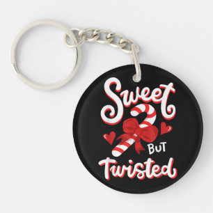 Sweet But Twisted Funny Christmas Candy Cane Xmas  Keychain