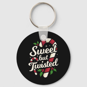 Sweet But Twisted Funny Christmas Candy Cane Xmas Keychain