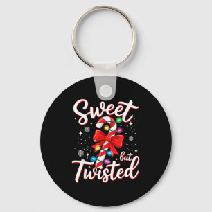 Sweet But Twisted Funny Christmas Candy Cane Xmas Keychain