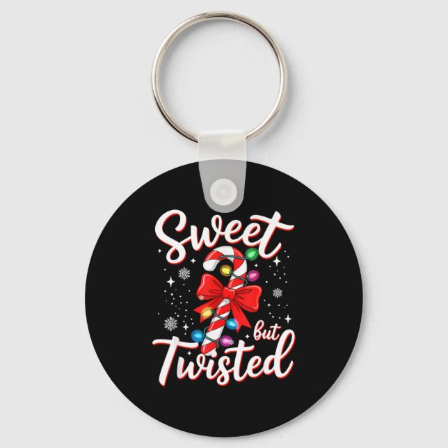 Sweet But Twisted Funny Christmas Candy Cane Xmas  Keychain (Front)