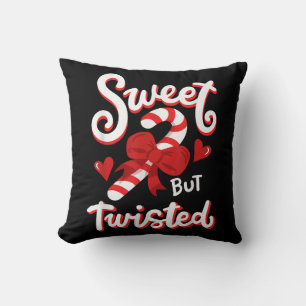 Sweet But Twisted Funny Christmas Candy Cane Xmas  Throw Pillow