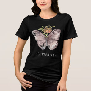 Sweet butterfly and floral Chic Watercolor black Tri-Blend Shirt