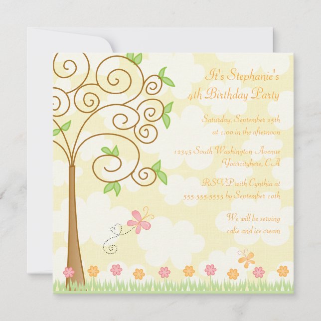 Sweet butterfly garden birthday party invitation (Front)