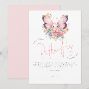 Sweet Butterfly is On Way Baby Shower Thank You Card