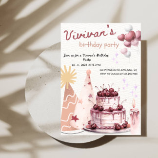 Sweet Cake Birthday Girl Party Invitation