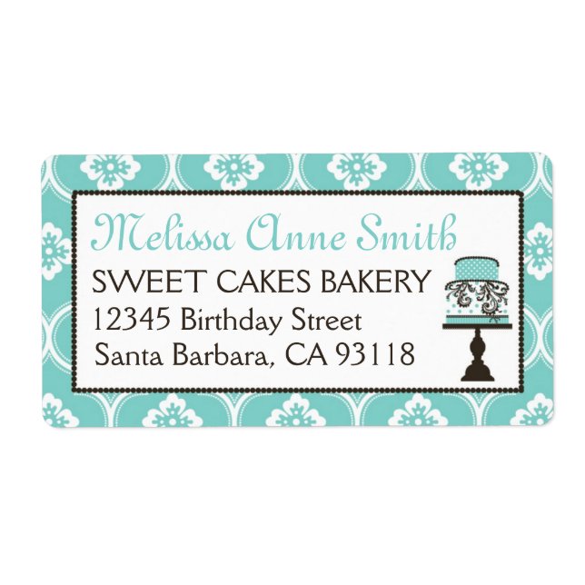 Sweet Cake Business Shipping Label Turq (Front)