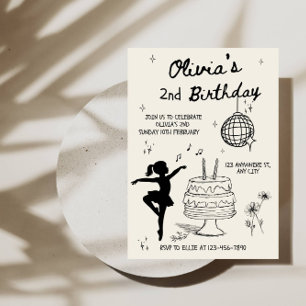 Sweet Cake Line Art Girl’s 2nd Birthday Party Invitation