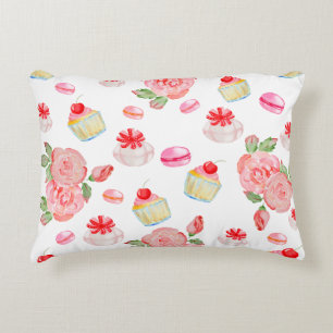 Sweet cakes and roses in watercolour accent pillow